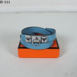 Hermes Blue Rivale Double Wrap Bracelet In Silver